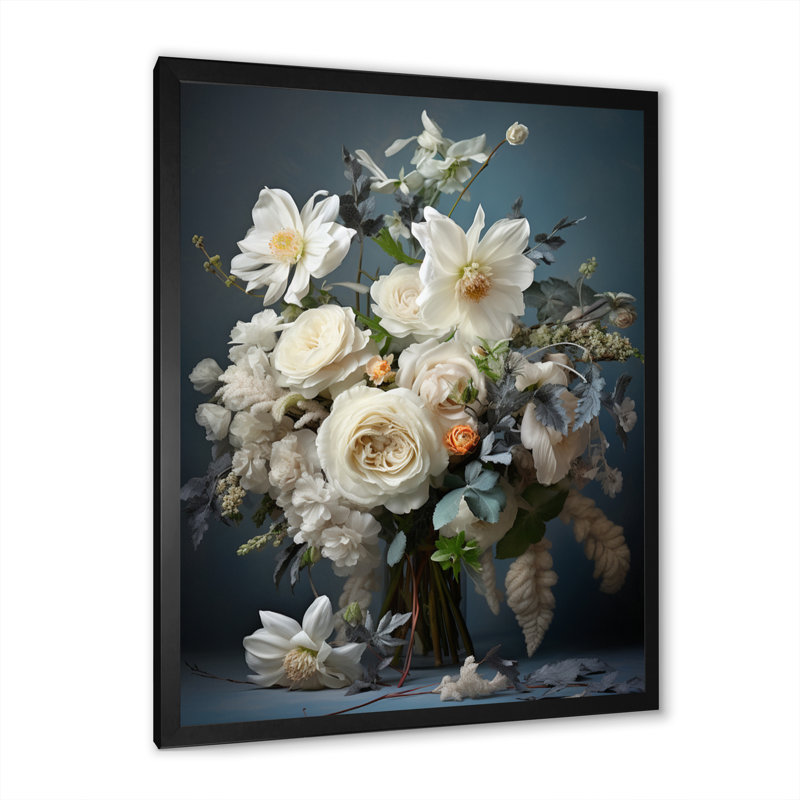 Captola blanc bleu saisonnier fleurs Seasonal Elegance II - impression, Cadre photo noir, H 20 po x l 12 po x P 1 po