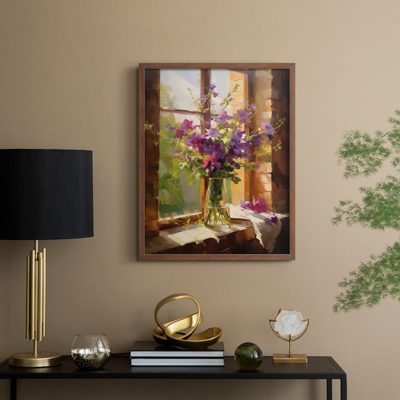 Reproduction encadrée FLORAL Series DCCXC - bois massif, H 30 po x l 24 po, Noyer