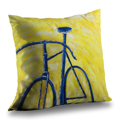 Blue Bike on Yellow Background - Yellow – Throw Pillow Cover Only, Double-Sided Print, Insert Not Included
