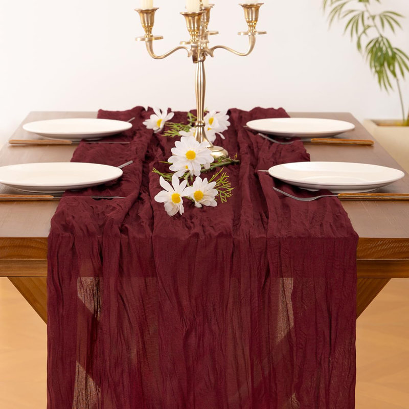 Burgundy Red Cheesecloth Table Runner, 120" Boho Rustic Gauze Runner