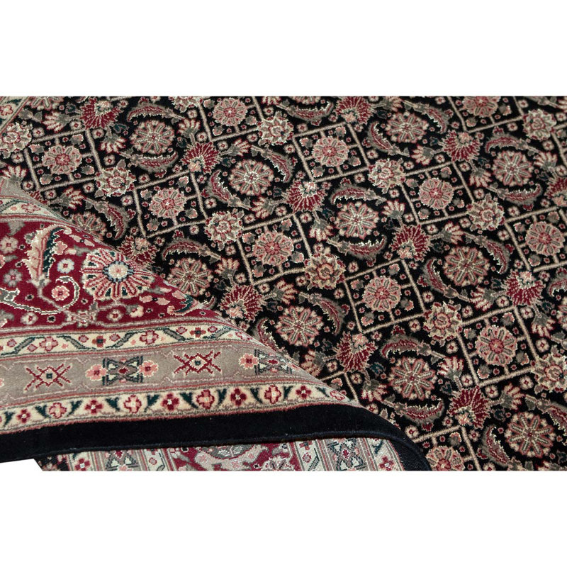Tapis oriental noir / gris / rouge en laine noué à la main 8 pi x 10 pi Oriental