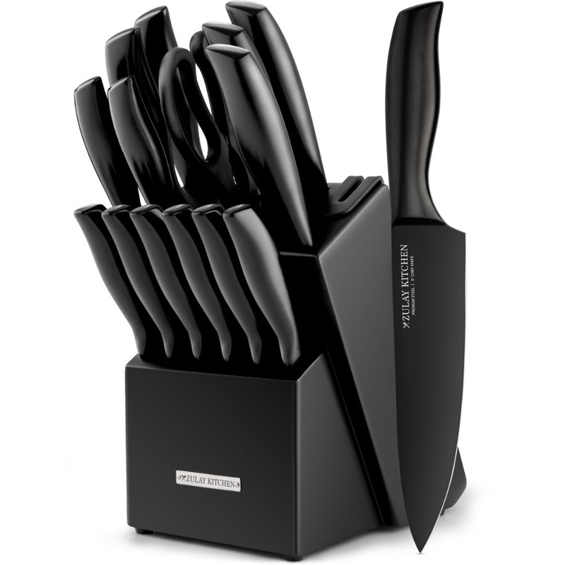 Zulay Kitchen Zulay Kitchen Premium 15-Piece Knife Set with Natural Wood Block and Built-in Sharpener