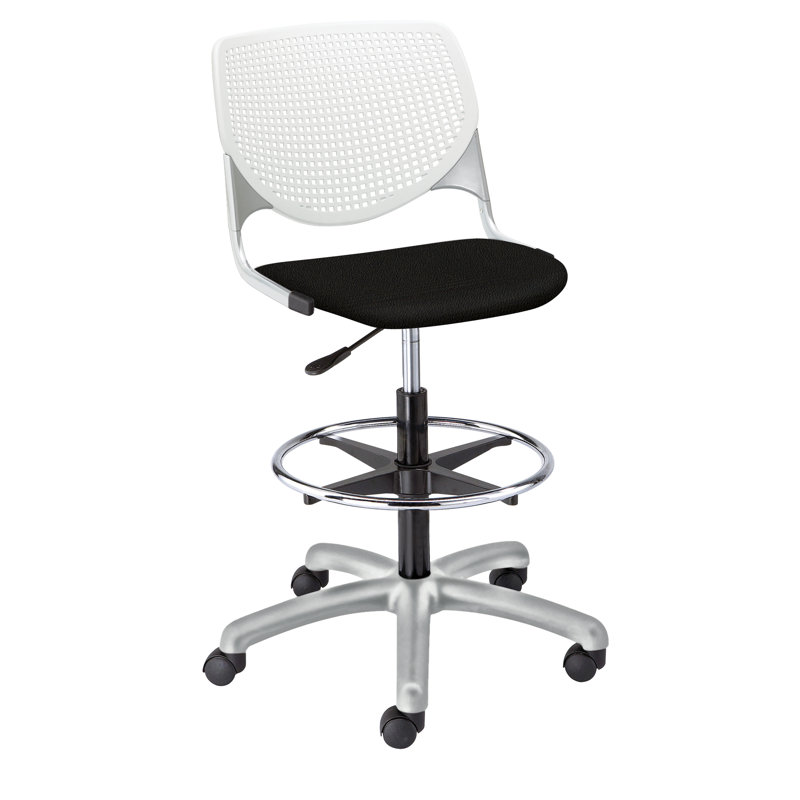 Kool Backed Adjustable Height Ergonomic Lab Stool with Footrest, Tuxedo