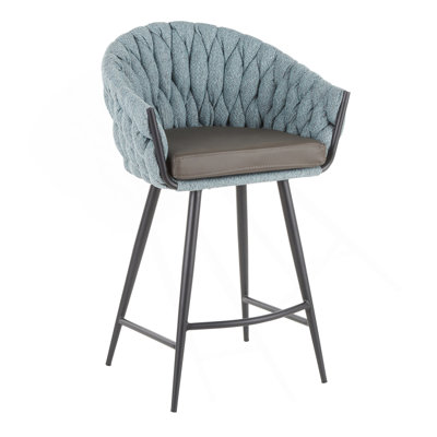 Braided Matisse Contemporary Counter Stool In Black Metal With Grey Faux Leather And Blue Fabric By Lumisource