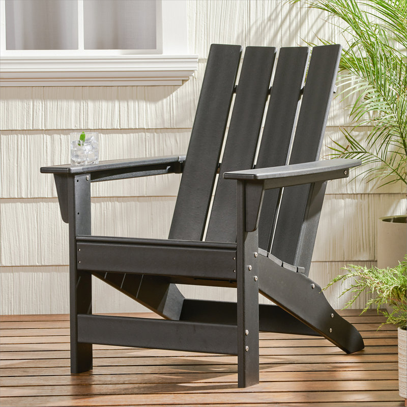 Adirondack Chairwith Durable High-Density Plastic And Traditional Slat Design For Modern Outdoor Comfort, Black