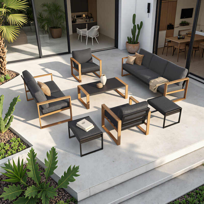 Ensemble de conversation pour patio 7 personnes avec coussins Arunas