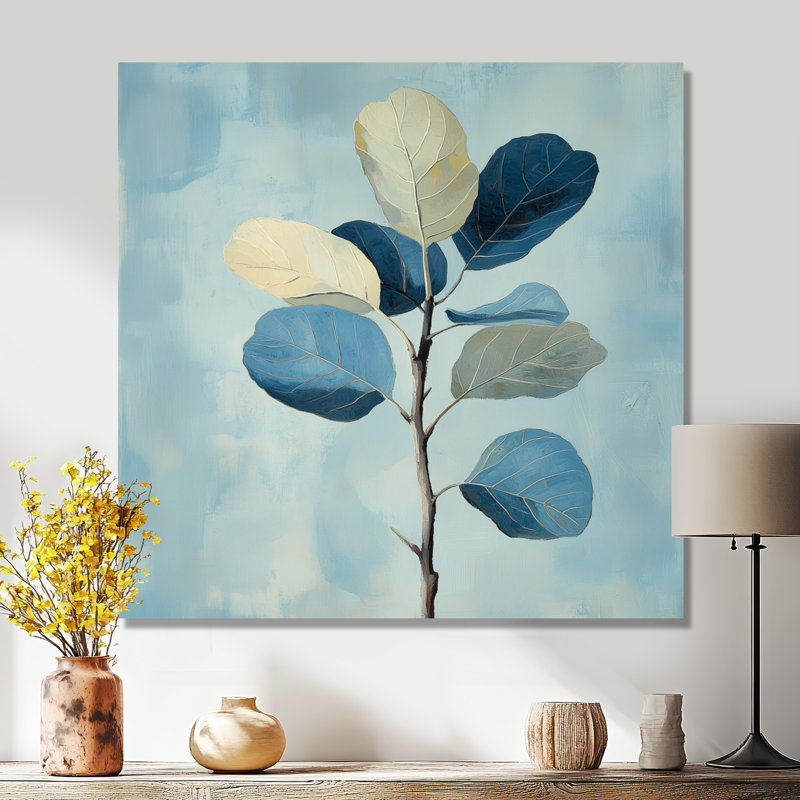 Branche de figuier bleue - Tableau botanique encadré, H 24 po x l 24 po, Toile tendue