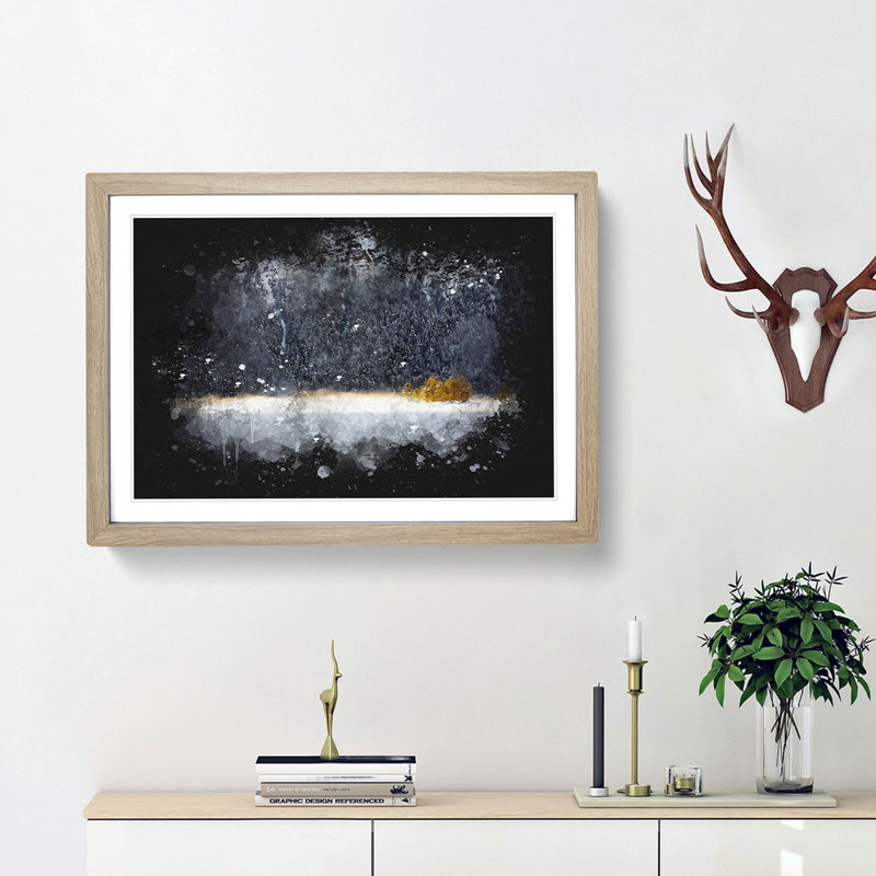 Eibsee Lake In Germany Paint Splash - Picture Frame Graphic Art, 33cm H x 45cm W x 2cm D, Oak Framed