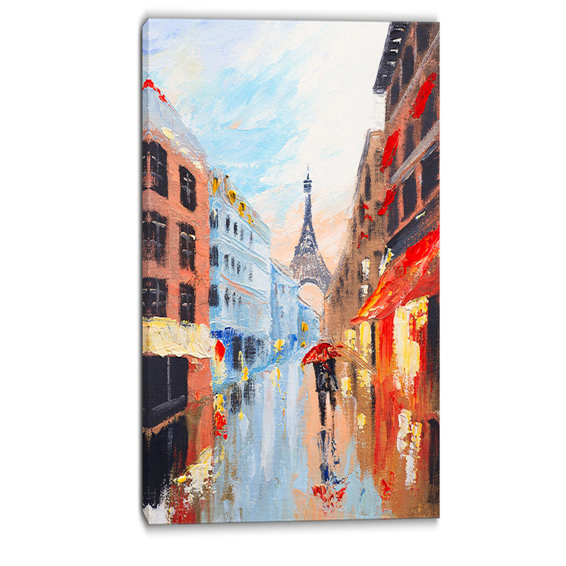 «Couple Walking in Paris Romance», reproduction d'art sur toile tendue, H 32 po x l 16 po