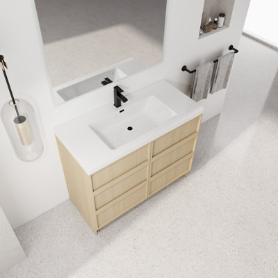 Meuble-lavabo autoportant de 42 po avec lavabo en résine et 2 portes d'armoire à fermeture en douceur, contreplaqué