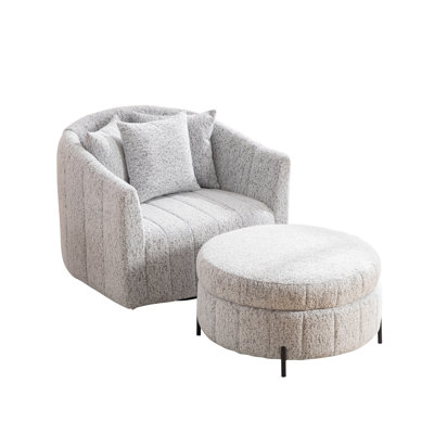 Randazzo 39" Oversized Swivel Accent And Storage Ottoman Set, Chenille Barrel Chair Pumpkin Armchair With Storage Stool For Living Room, Bedroom, Lounge