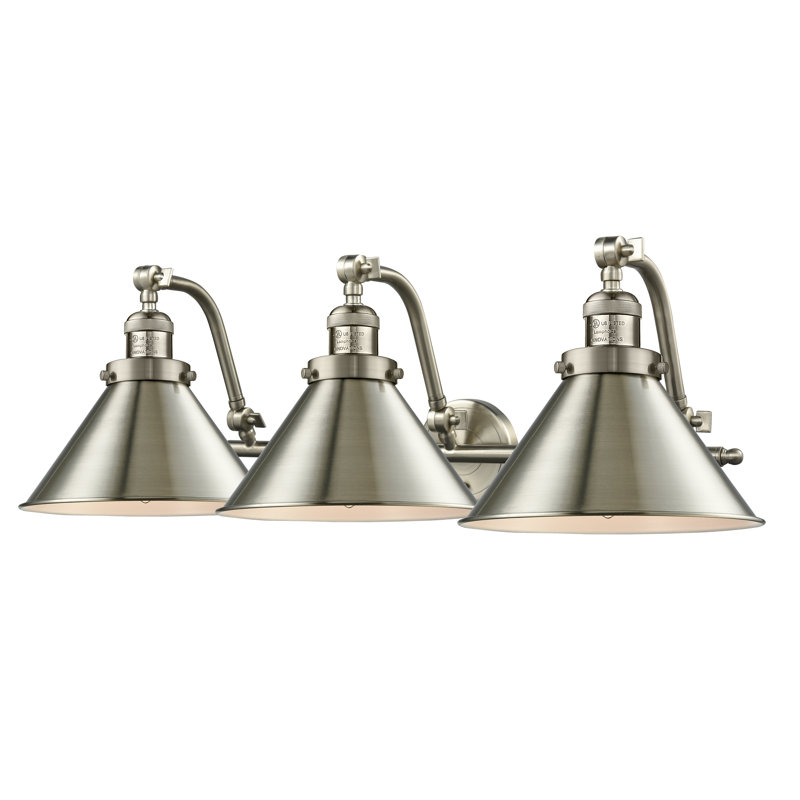 Éclairage pour salle de bain 3 lumières Paylor, Nickel satiné brossé, Ampoule DEL 6 watts Vinage