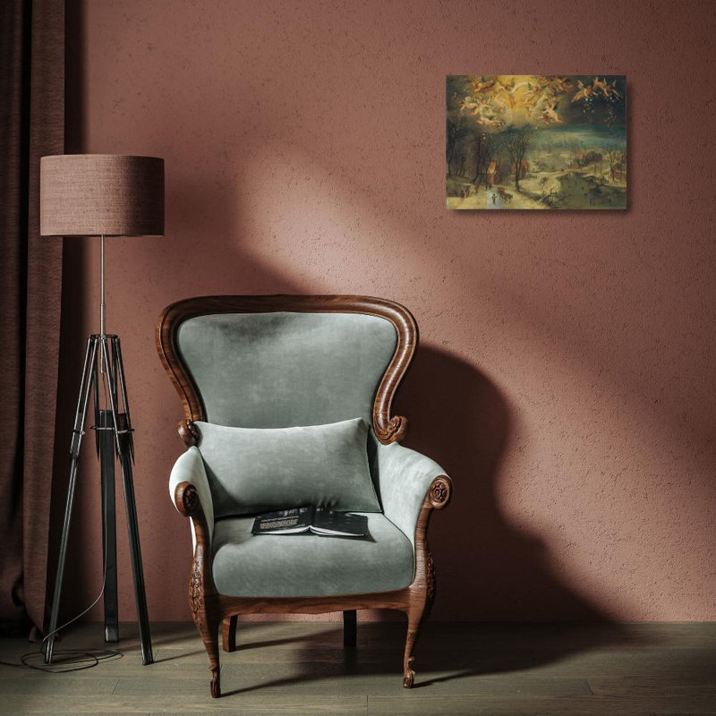 "A Winter Landscape with Villagers Gathering Wood and Skaters on a Frozen River, Putti Scattering Flowers Above" by  Jan Brueghel The Elder - Gallery Wrap Canvas Wall Art