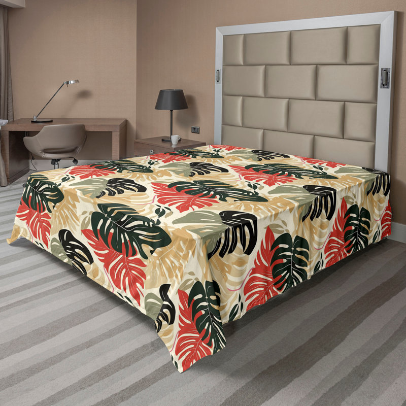 Ambesonne Flowers Flat Sheet Nostalgia Farmhouse, Dark Khaki Coral Green