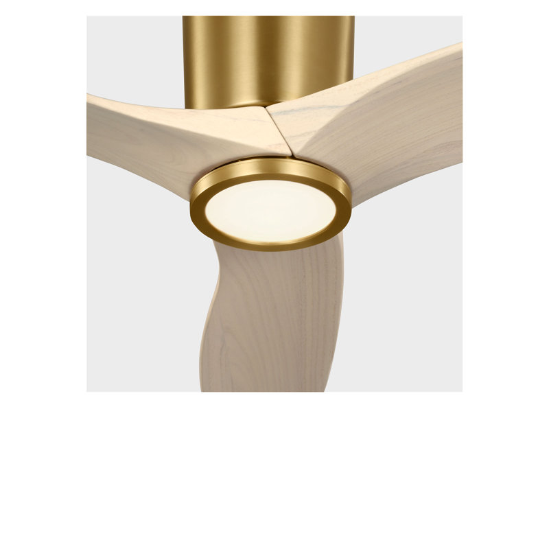Seyra Smart Hugger LED Ceiling Fan, Washed White Oak, 52" Wide, Burnished Brass