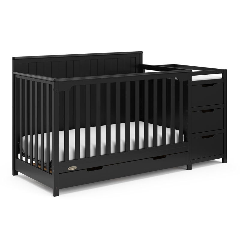 Lit de bébé convertible et table à langer avec rangement Hadley 5-en-1, Noir, Lit à barreaux