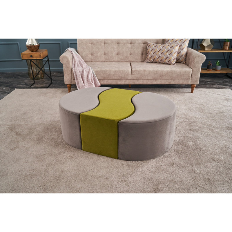 Leila 83cm Wide No Pattern Pouffe Ottoman, Grey/Green
