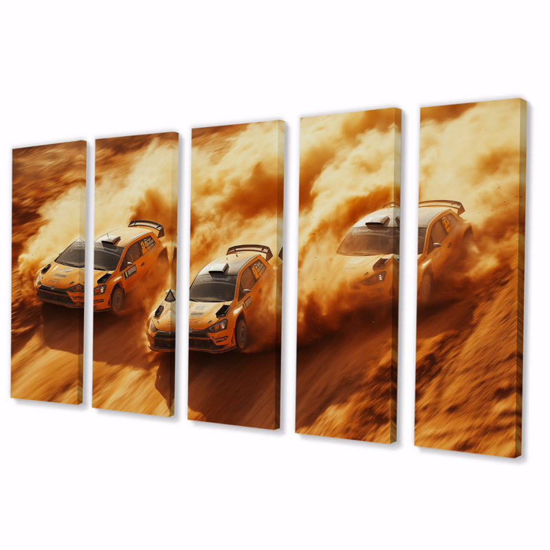 Orange Rally Car Rush Accents With Black - Ensemble d'art mural tout-terrain voitures, H 28 po x l 60 po
