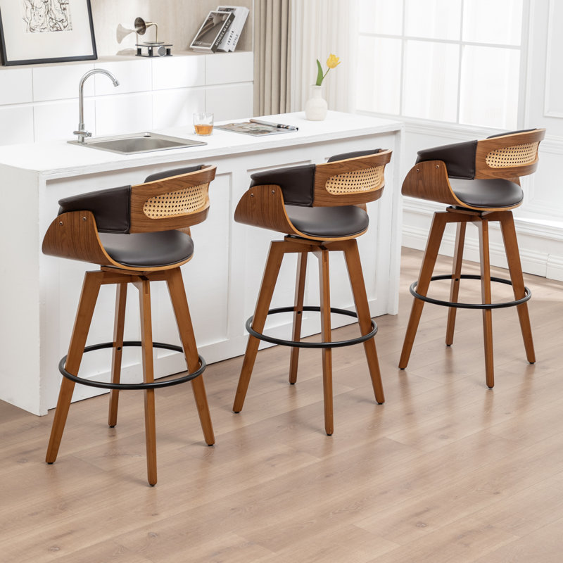 Tabourets pivotants et rembourrés à hauteur de comptoir (ensemble de 3), Brun, 3
