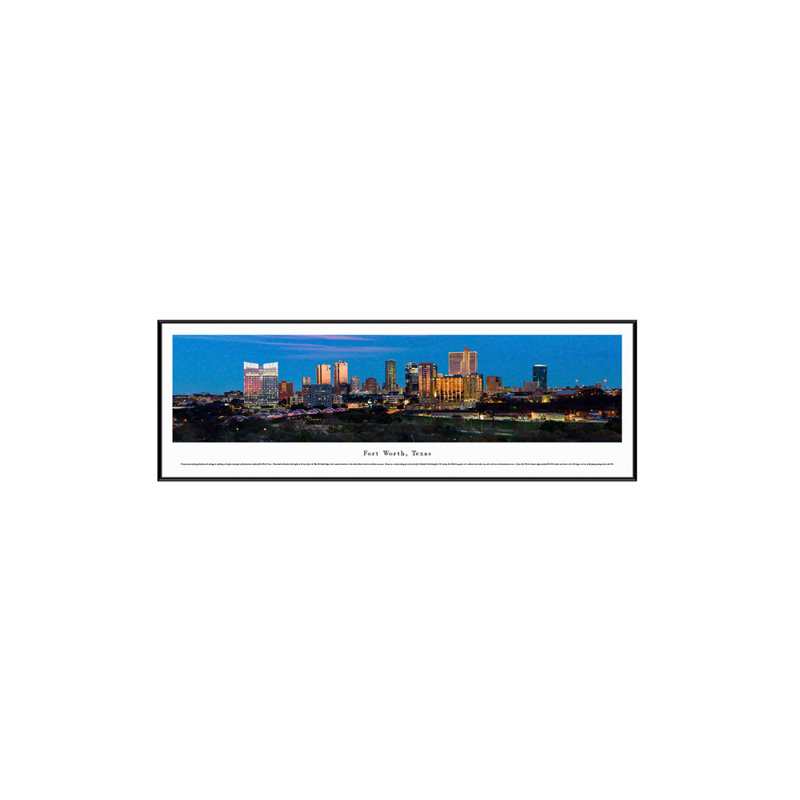 Impression panoramique de Fort Worth, Texas, H 13,75 po x l 40,25 po, Cadre standard noir