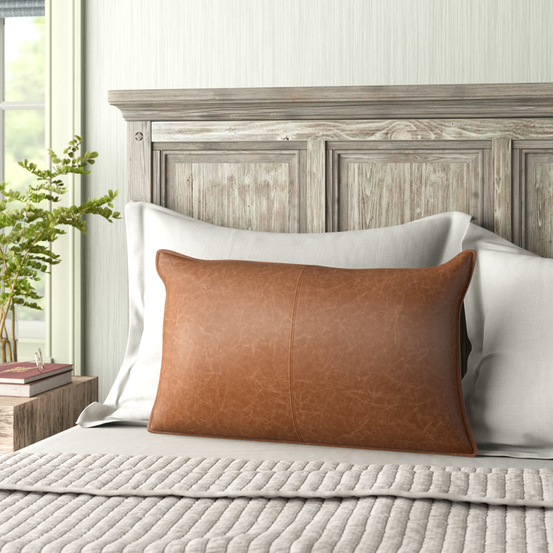 Cutler Leather Accent Pillow, Chestnut Brown, 14" x 26", Rectangular