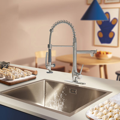 Double-Head Stainless Steel Kitchen Faucet With Pull-Down Nozzle, Single Handle High-Pressure Kitchen Sink Faucet