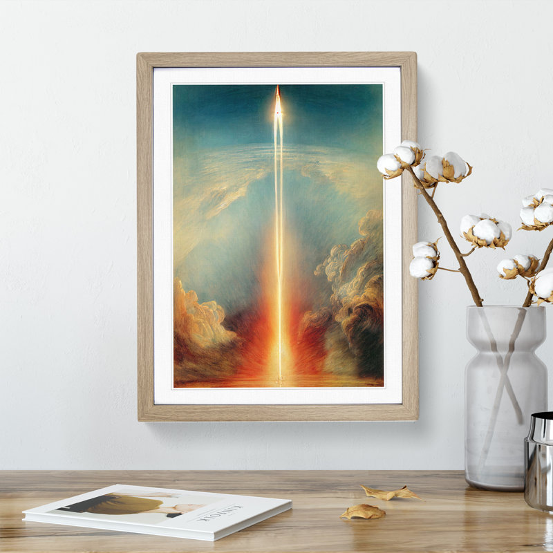 XV1022-577X An Awesome Spaceship Rocket 1 Piece Single Picture Frame Wall Art, 64cm H x 46cm W x 2cm D, Oak