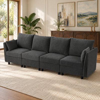 Canapé modulaire moderne en velours côtelé de 104 po de largeur avec siège caché, port de chargement USB et coussins en mousse moelleuse de 104 po
