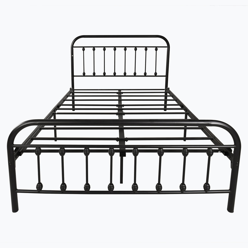 Full Size Black Metal Platform Bed Frame with Storage