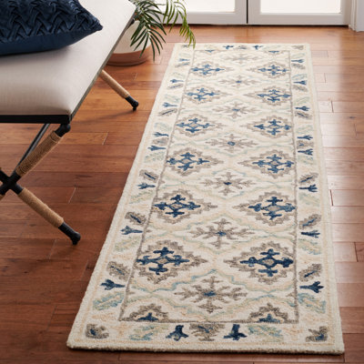 Betsy-Belle Hand Tufted Wool/Cotton Geometric Rug in Blue/Ivory