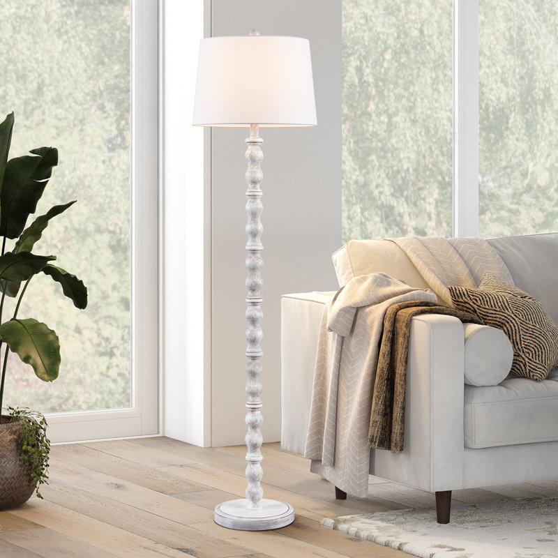 Lampe sur pied standard 59,5 "avec abat-jour en tissu blanc