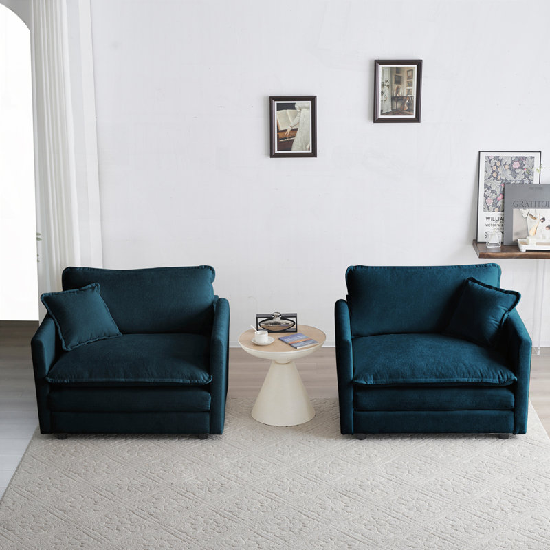 Ensemble de chaises avec accoudoirs rembourrés Chenille, Bleu