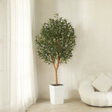 Adcock Artificial Olive Tree with Decorative Pot, UV Resistant Faux Olive Tree with Natural Trunk