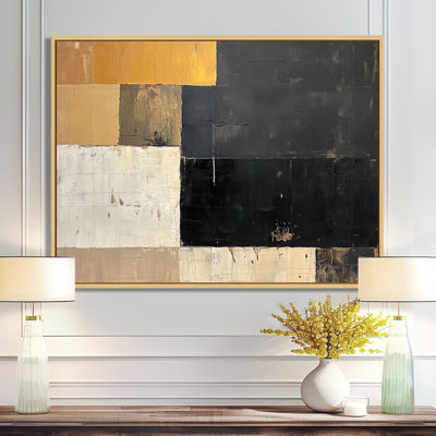 Earthbound Blocks - Black and Ochre Geometric Abstract Canvas Print