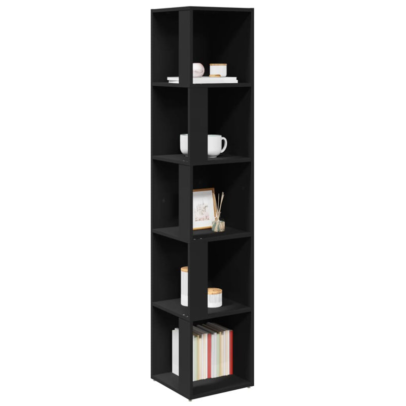 33cm W Corner Bookcase, Black, (5 Shelves) 164.5cmH x 33cmW x 33cmD