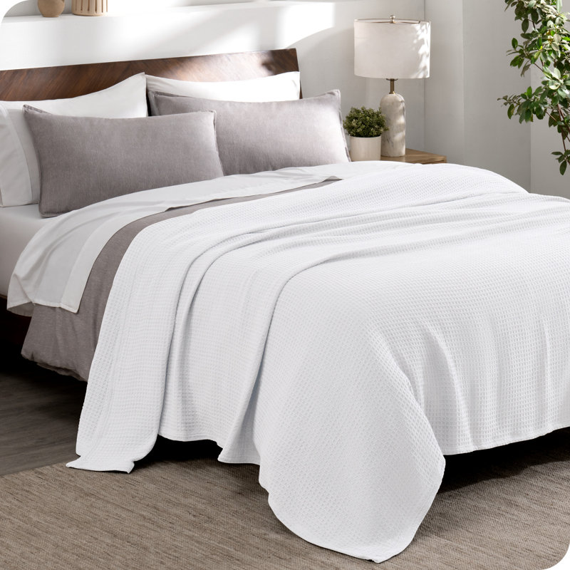 White Twin Cotton Waffle Weave Machine Washable Blanket