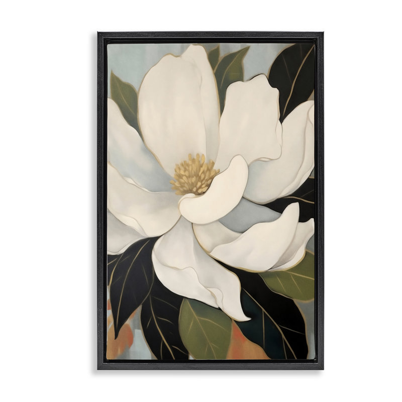 Open Magnolia Petals Floating Frame, design by Creative Studio, 31" H x 21" W, Jet Black Floater Frame