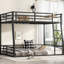 Lit superposé double au-dessus de grand lit double en métal - espace, réduction du bruit, noir mat, bas avec garde-corps, finition noire à installation simple, design, longue durée-963376973