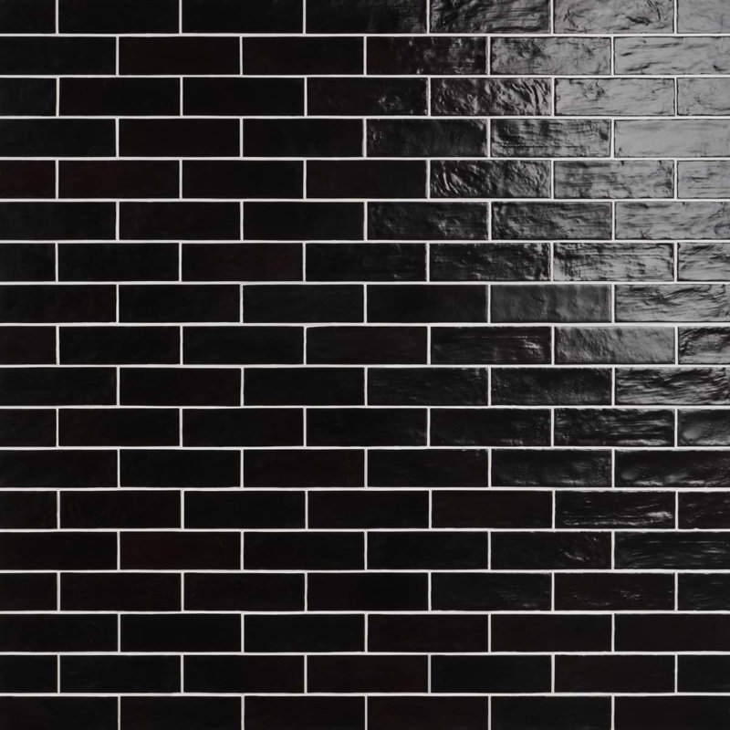 Montauk 2x8 Mixed Finish Ceramic Tile, Jet Black