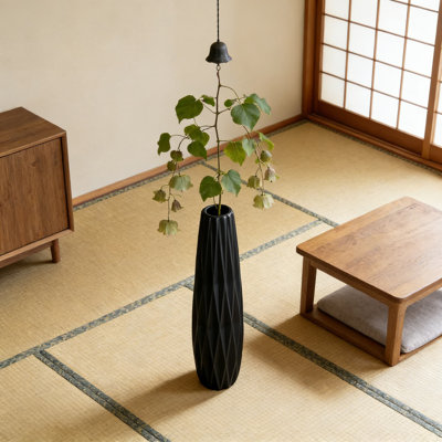 Modern Matte Black Ceramic Floor Vase For Tall Flower Arrangements, Large Decorative Vase For Pampas Grass, Living Room, Office Centerpiece, Minimalist Home Decor
