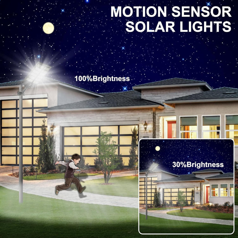 Paquet de 2 réverbères solaires de 4800 W, éclairage de sécurité d'extérieur Dusk To Dawn de 480 000LM, étanche IP67 avec capteur de mouvement pour les stationnements, les cours, les routes et les allées