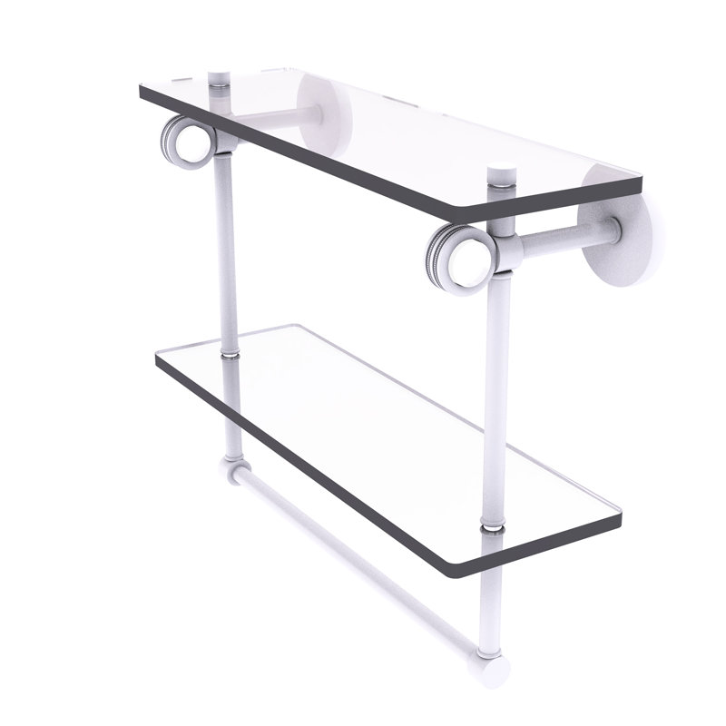 Tablette à 2 niveaux en verre avec barre à serviettes Margolis, H 12,8 po x l 16 po x p 5,6 po, Blanc mat