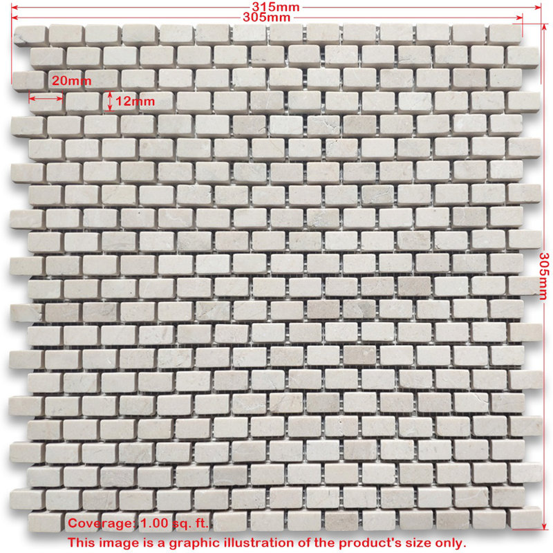 Carreau de mosaïque en marbre 12 po x 12 po, Blanc / Beige