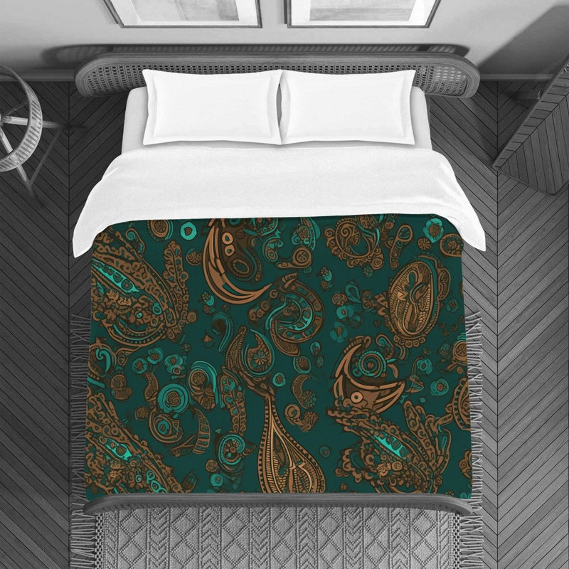Machine Printed Duvet Cover, Brown/Green Paisley, Queen Duvet Cover