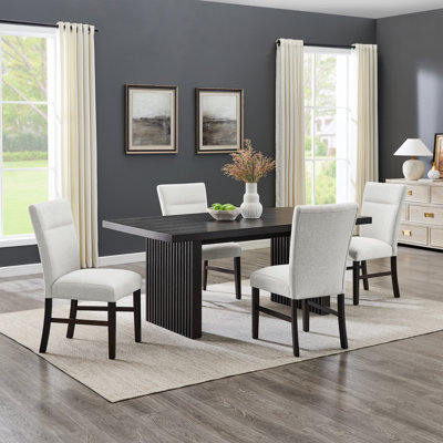 Rebeca Dining Set, Slat-Fluted Dining Table With Stylish Chairs, Gray by Winston Porter