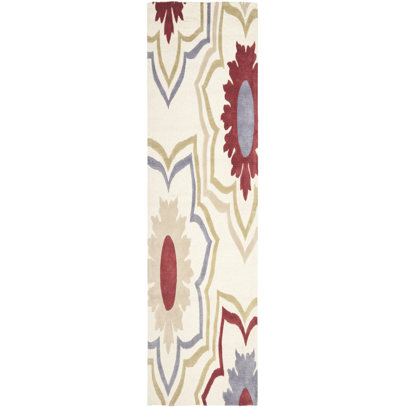 Candelo Hand Tufted Wool And Viscose Floral Rug, Runner 2'6" x 8'