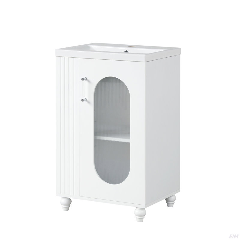 Meuble-lavabo de 20 po avec lavabo, meuble-lavabo avec tablette à deux niveaux, tablette réglable