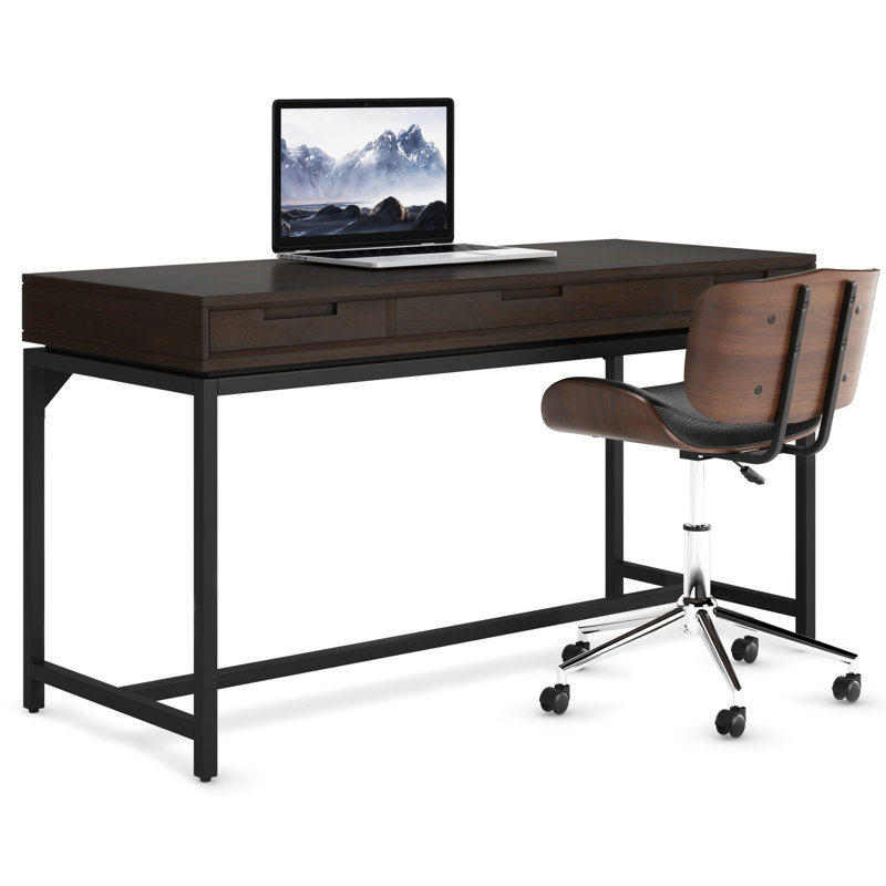 Bureau d'écriture en bois massif avec plateau pour clavier Lars, H 31,50 po x l 60 po x P 24 po, Brun hickory / noir