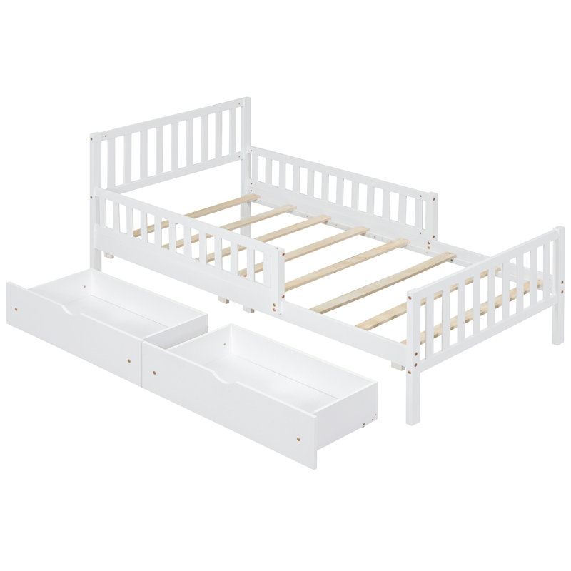 Lit plateforme simple avec garde-corps et rangement - Blanc Charisma, Lit simple, Blanc