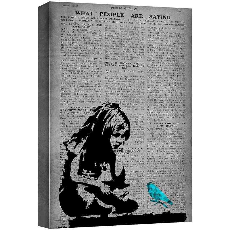 Journal Banksy Girl sur toile, Toile tendue, H 48 po x l 32 po x P 1,5 po